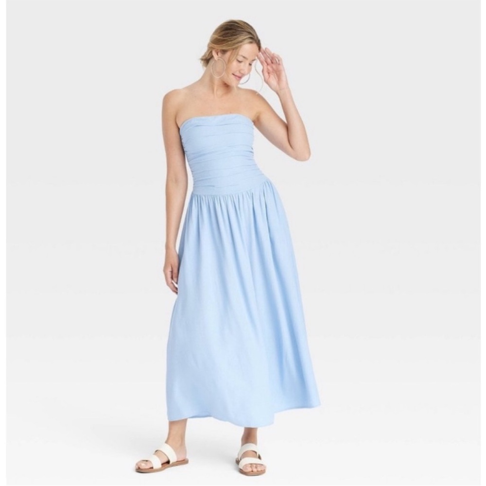 Universal Thread Strapless Light Blue Ruched Bodi… - image 1